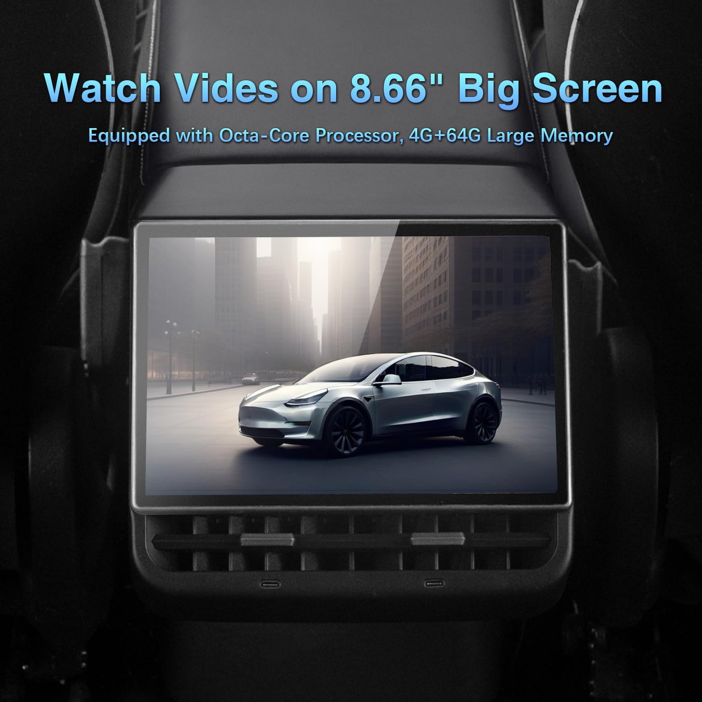 Osemall 8.66 Inch Rear Display Screen Compatible with Tesla Model 3 19-23&Y19-24, Android 13 Supports HD Movie Watching,4+64G,8-core, Supports seat Adjustment and Rear air Conditioning