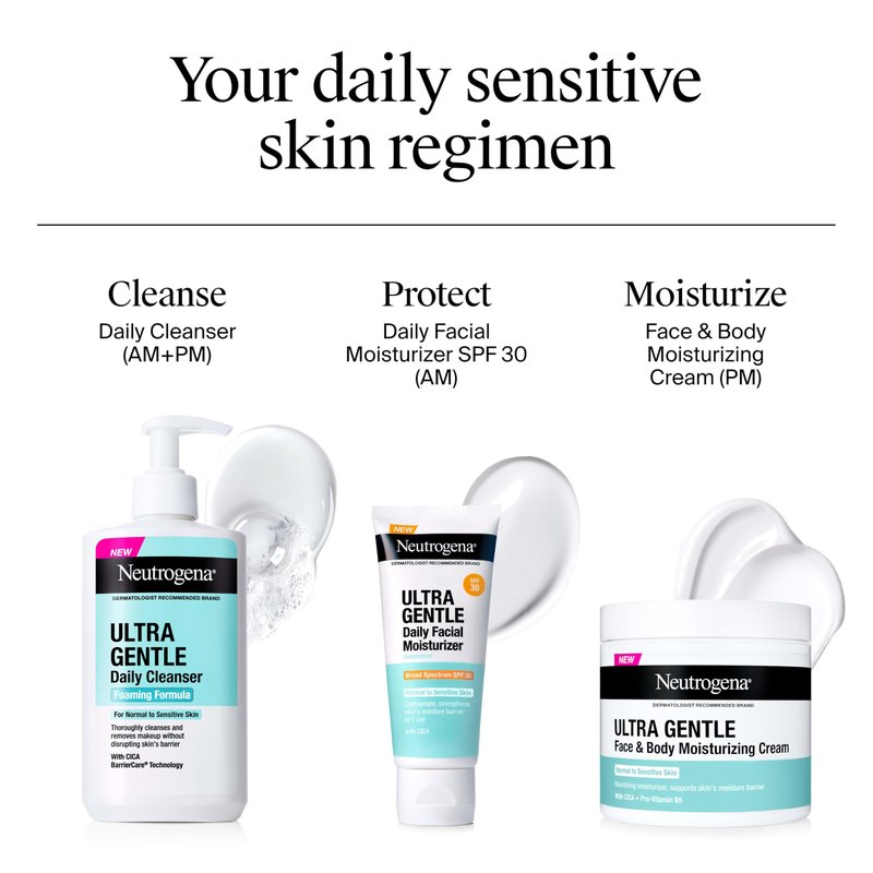 Neutrogena Ultra Gentle Foaming Facial Cleanser, Foaming Face Wash for Sensitive Skin, Gently Cleanses Away Dirt, Oil & Makeup Without Over Drying, Fragrance-Free, 5.8 fl. oz