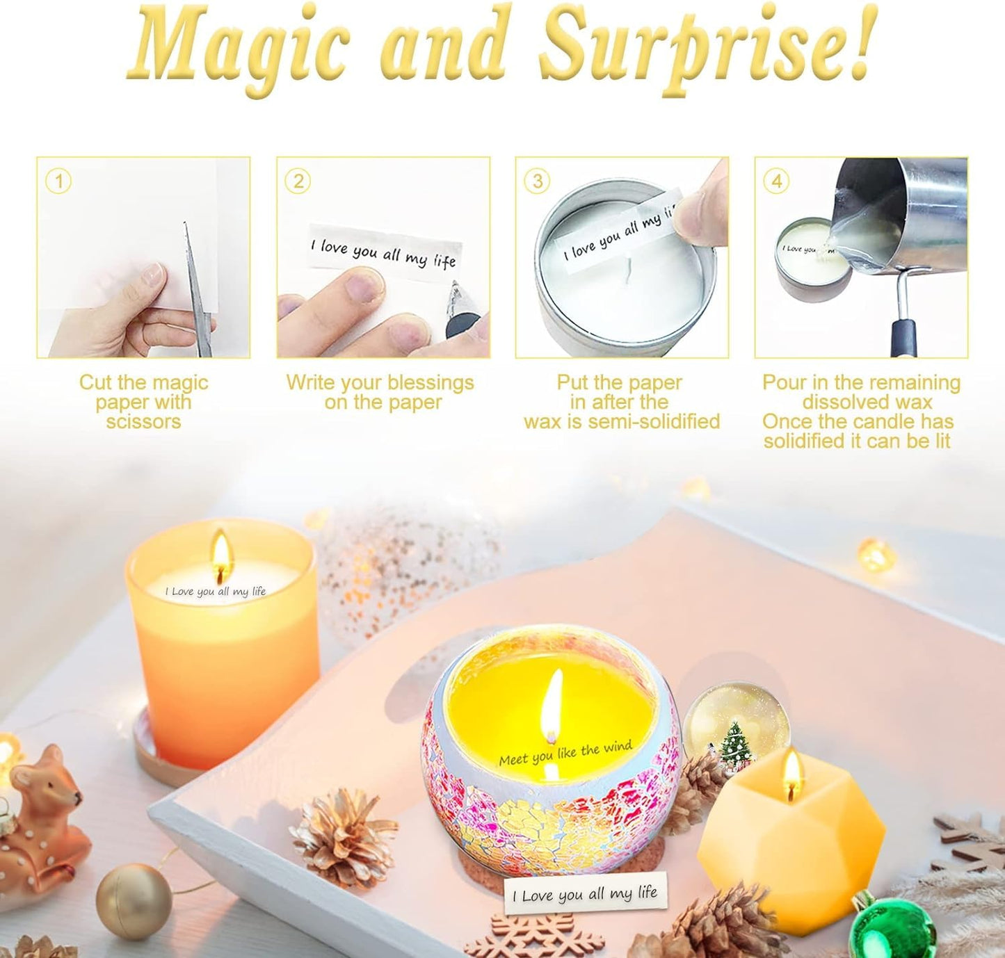 Candle Making Kit for Adults Beginners,Candle Making Supplies Include Soy Wax for Candle Making,Candle Wax Melting Pot,Candle Wicks Stickers,Magic Paper and More-DIY Candle Kit,Full Crafts for Adults
