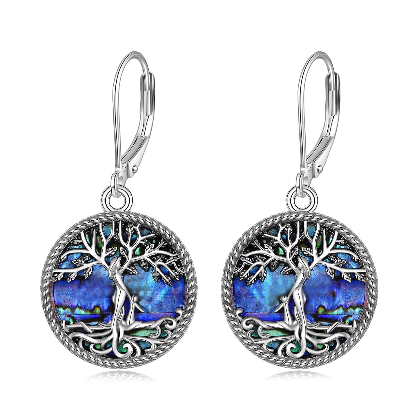 ONEFINITY Tree of Life Earrings 925 Sterling Silver Leverback Tree of Life Abalone Shell Dangle Drop Earrings for Women Jewelry Gifts