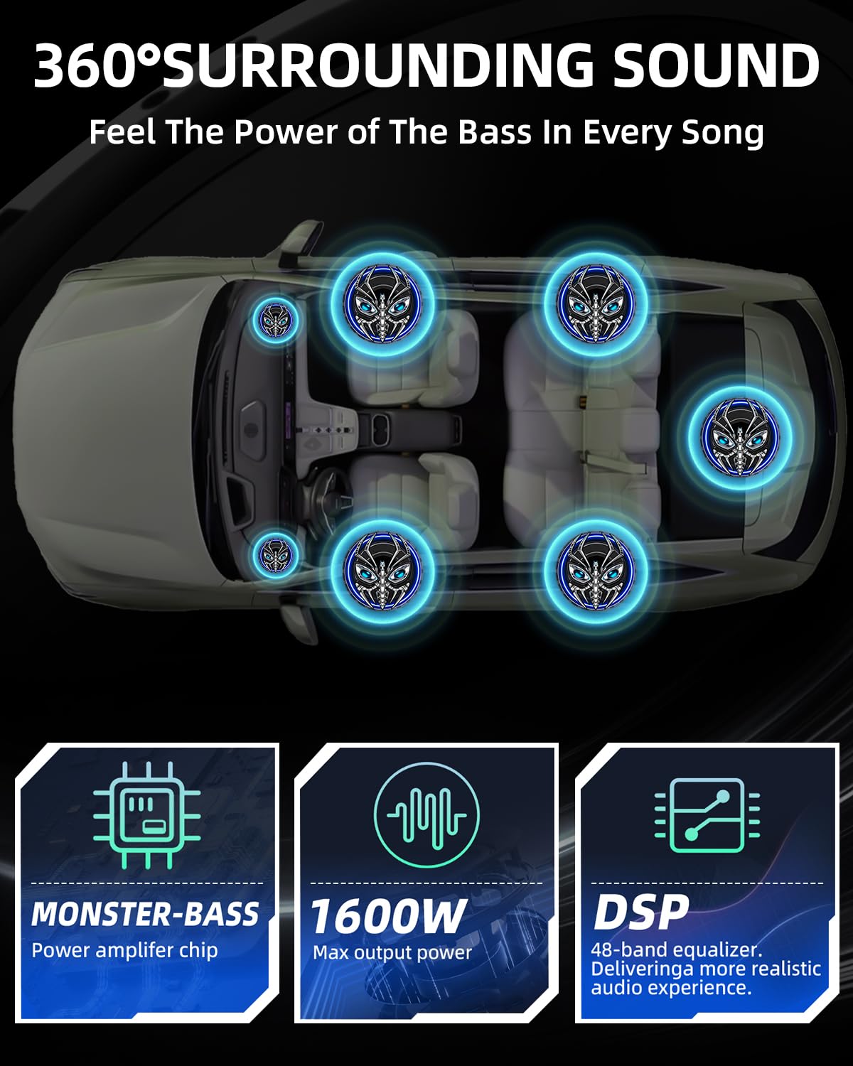 TZGBASS 2026 Upgraded 1600W Slim Underseat Car Subwoofer and Amp Package, Powered Subwoofer with Built-in Amp, Subsonic Deep Bass, LED Ambient Light Switch, Class D Car Subwoofer for Truck/SUV/Sedan