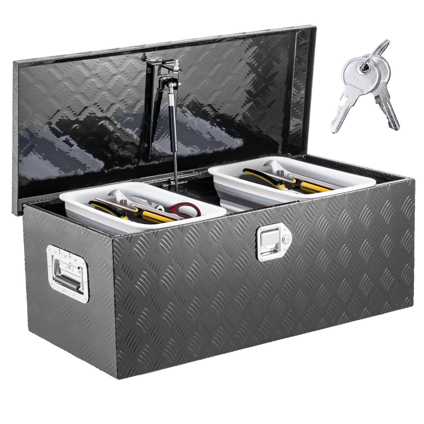 KING CHAO FOO 39" Lx15 Wx14 H Aluminum Tool Box, Heavy Duty Truck Bed Toolboxes with 2 PCS Keys, Upgraded Widest Tool Box Used for Truck Bed Storage,Trailers,Pickup,RV, All-Weather Use