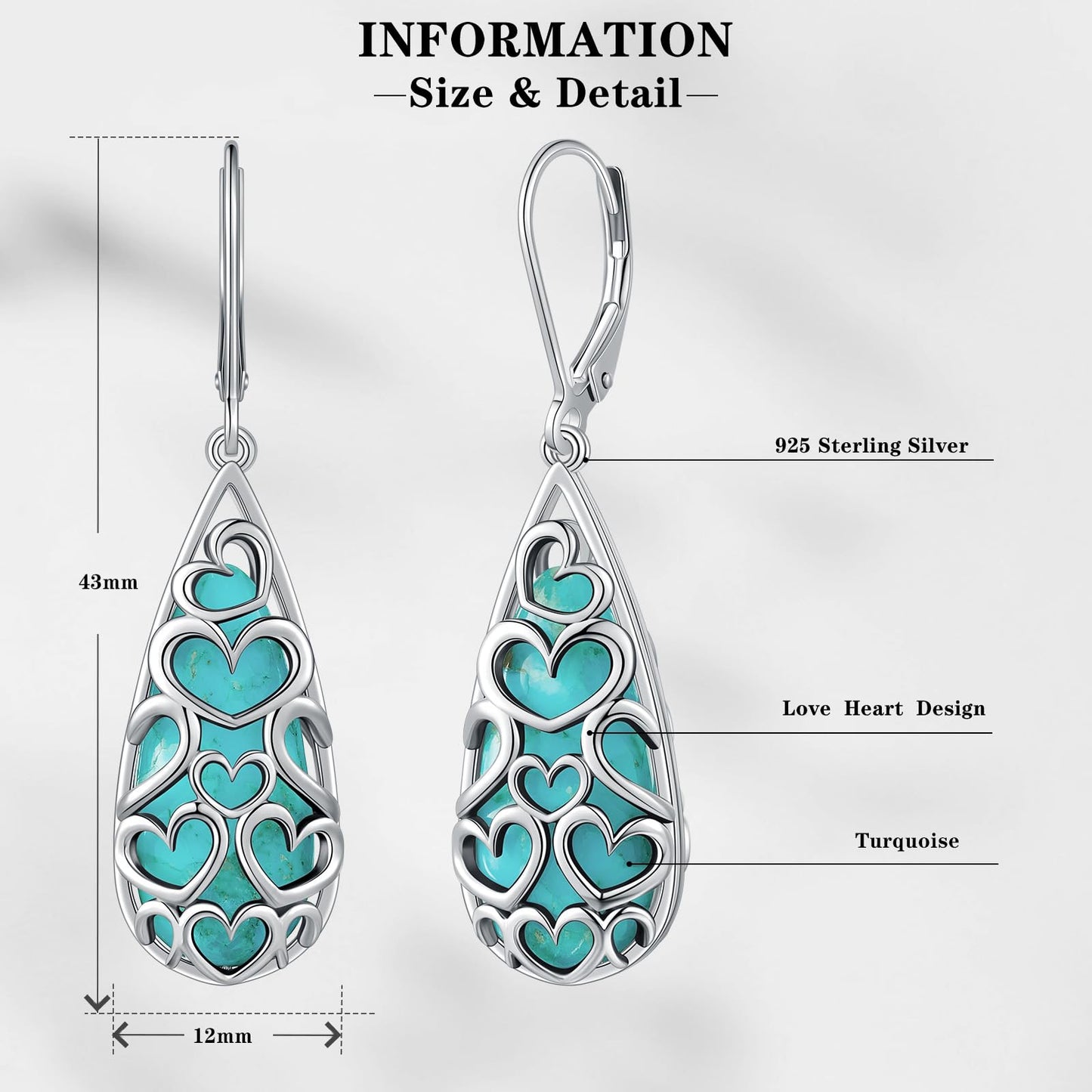 Phyonio Turquoise Earrings for Women Western Jewelry for Women 925 Sterling Silver Earrings Turquoise Drop Earrings Boho Vintage Earrings