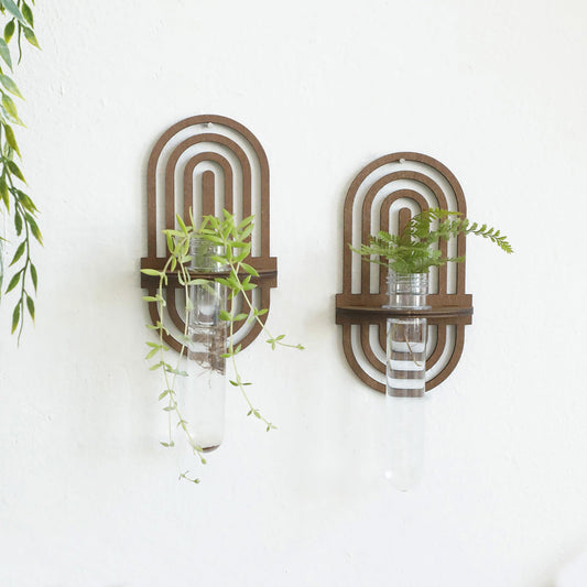2 Pack Plant Propagation Station Wall Hanging Wooden Shelf Plant Terrarium Rainbow Design for Hydroponics Home Office Decor Test Tube Propagate Air Plant Cutting Holder