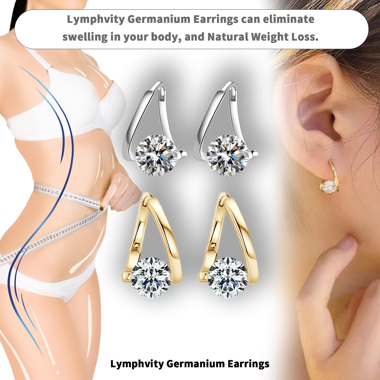Lymphvity Germanium Earrings, Lymphvity Magnetherapy Germanium Earrings (2 Pairs Gold + Silver)