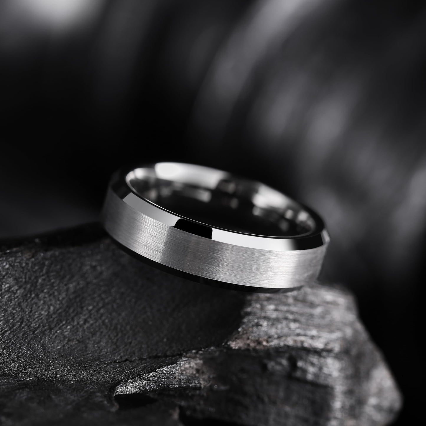 King Will 6mm Men's Gunmetal Gray Wedding Ring - Brushed Matte Surface, Beveled Polished Edge, Comfort Fit Size 13