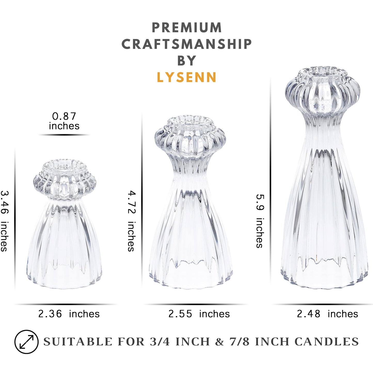 Lysenn Glass Candle Stick Holder Set of 3 – Premium Taper Candle Holders for Romantic Ambiance - Candle Sticks Holder Decor for Special Occasions - Green