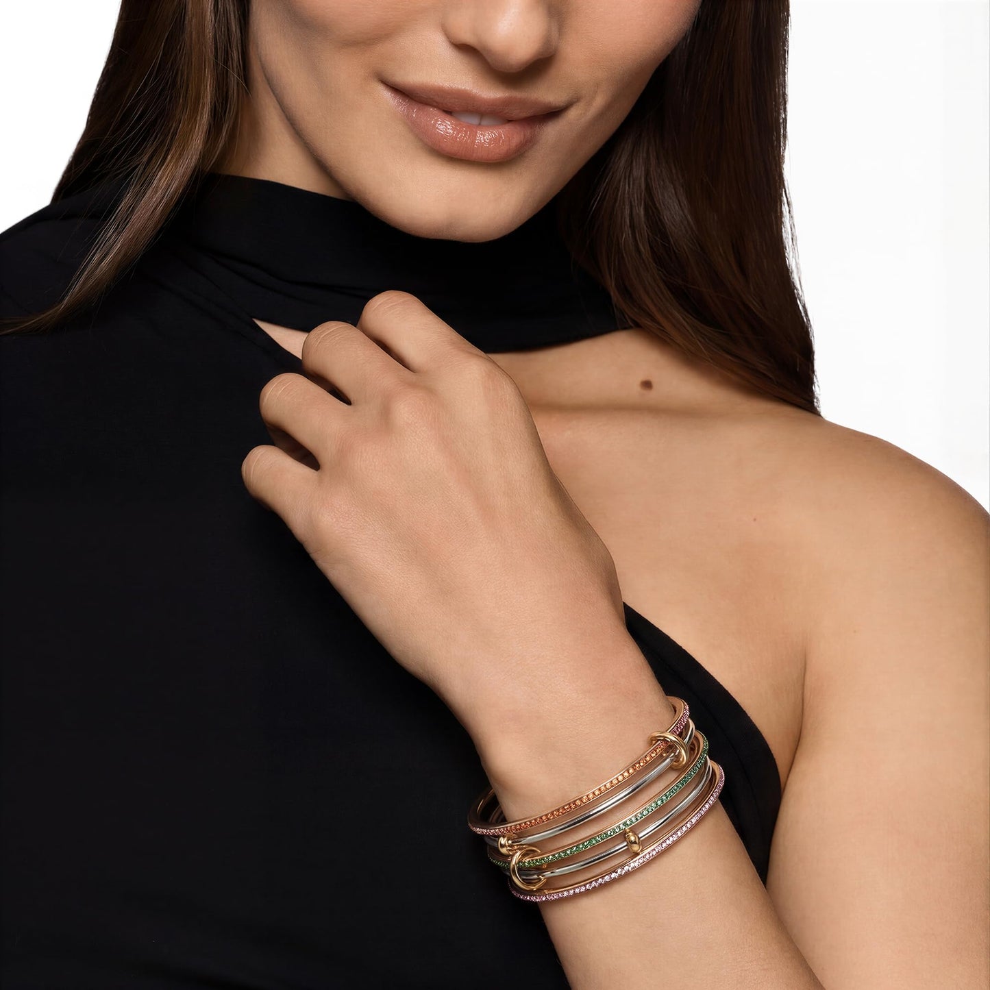 MIUSISHIYU 5-pack Gold Bracelets for Women Stacking Bangle - 18K Mixed Metal Tri-Color Rolling Interlocking Bands, Cubic Zirconia Fidget Anxiety Jewelry,Perfect Gifts for Mom Wife Grandma