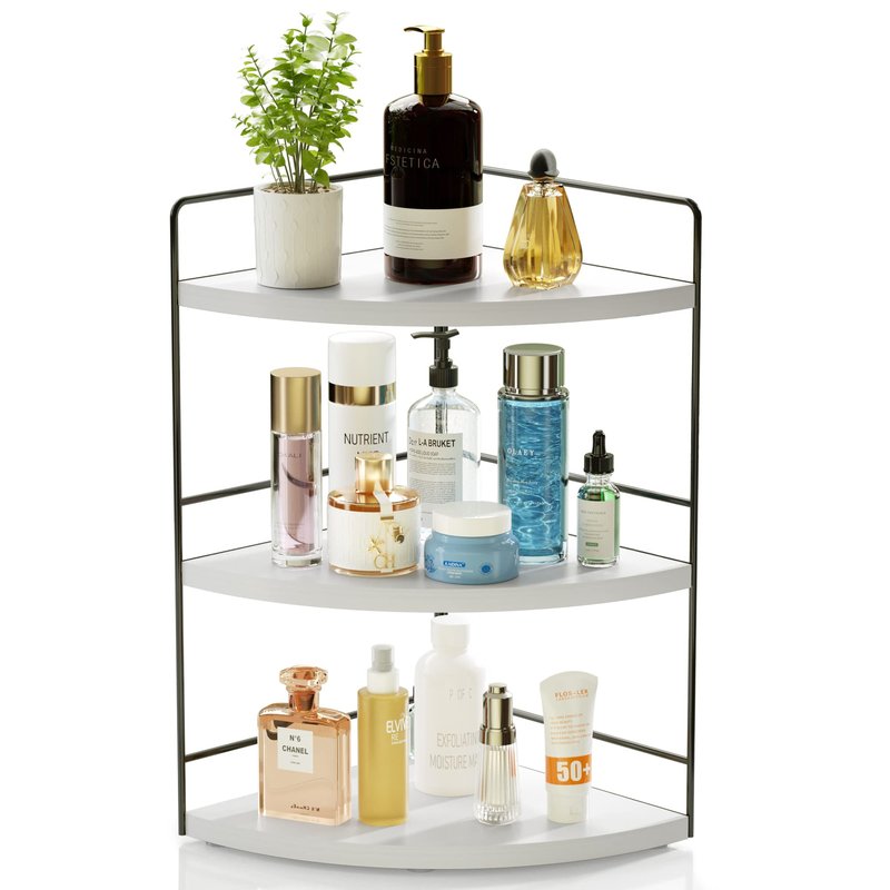 ZGO 3-Tier Bathroom Organizer - Countertop & Corner Organizer, Makeup & Skincare Storage, Kitchen Counter Shelf - White