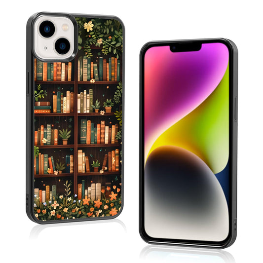 Aesthetic Floral Bookshelf Book Phone Case Compatible with iPhone 14 Plus Case 6.7 Inch, TPU Shockproof Protection Vintage Flowers Bookish Art Reading Book Lover Gifts Phone Case for Girl Women Cover
