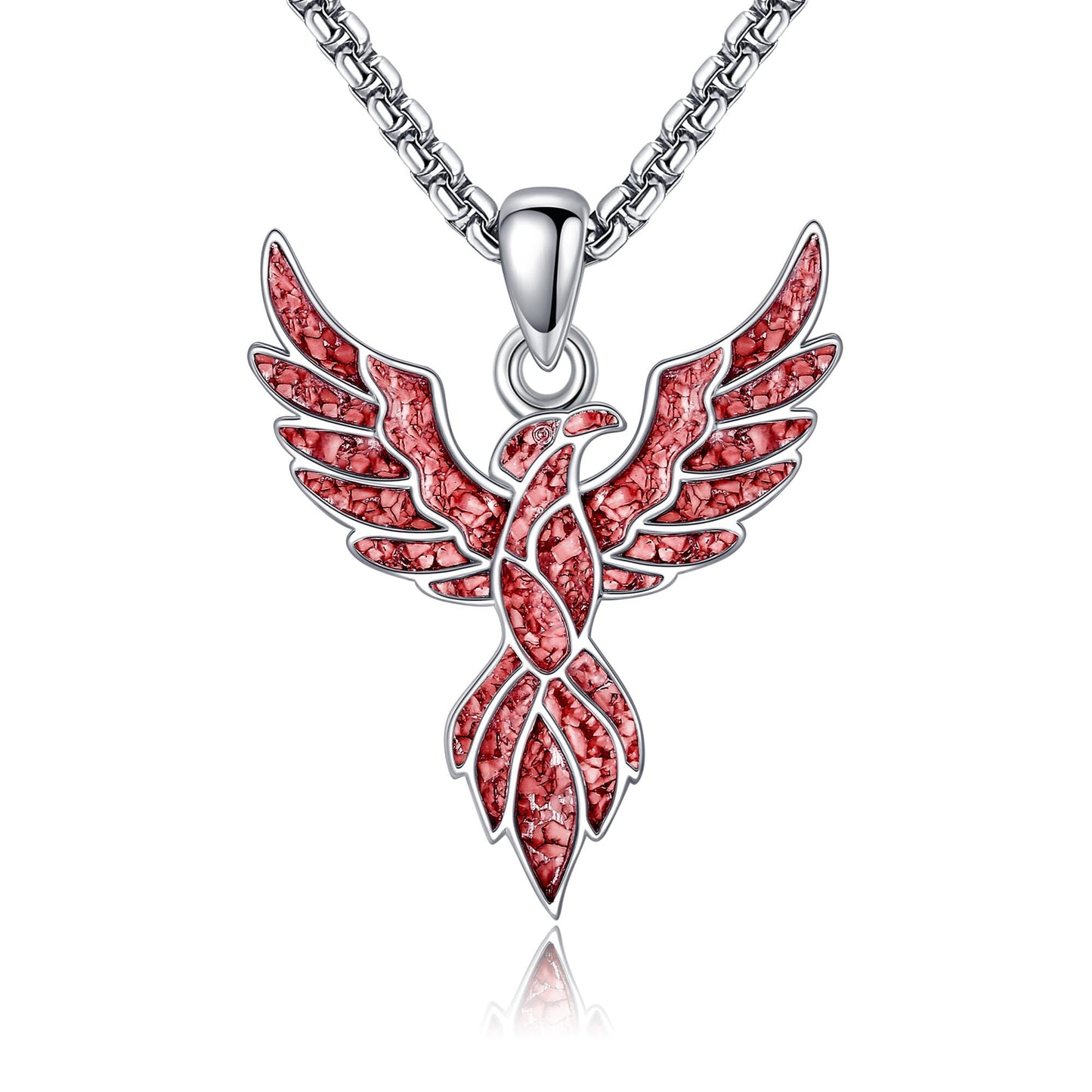 HKPATOP Phoenix Necklace 925 Sterling Silver Red Turquoise Pendant Necklace Phoenix Jewelry Gifts for Women Men