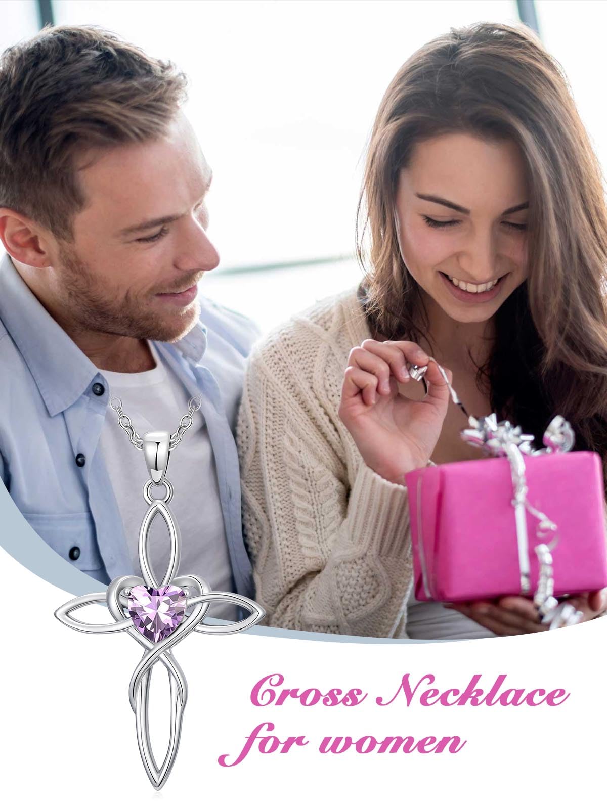 POIUY Celtic Knot Cross Birthstone Necklace for Women Irish Infinity Heart Pendant Cross Jewelry Anniversary Valentines Birthday Baptism Faith Mothers Day Gifts for Mom Wife Her