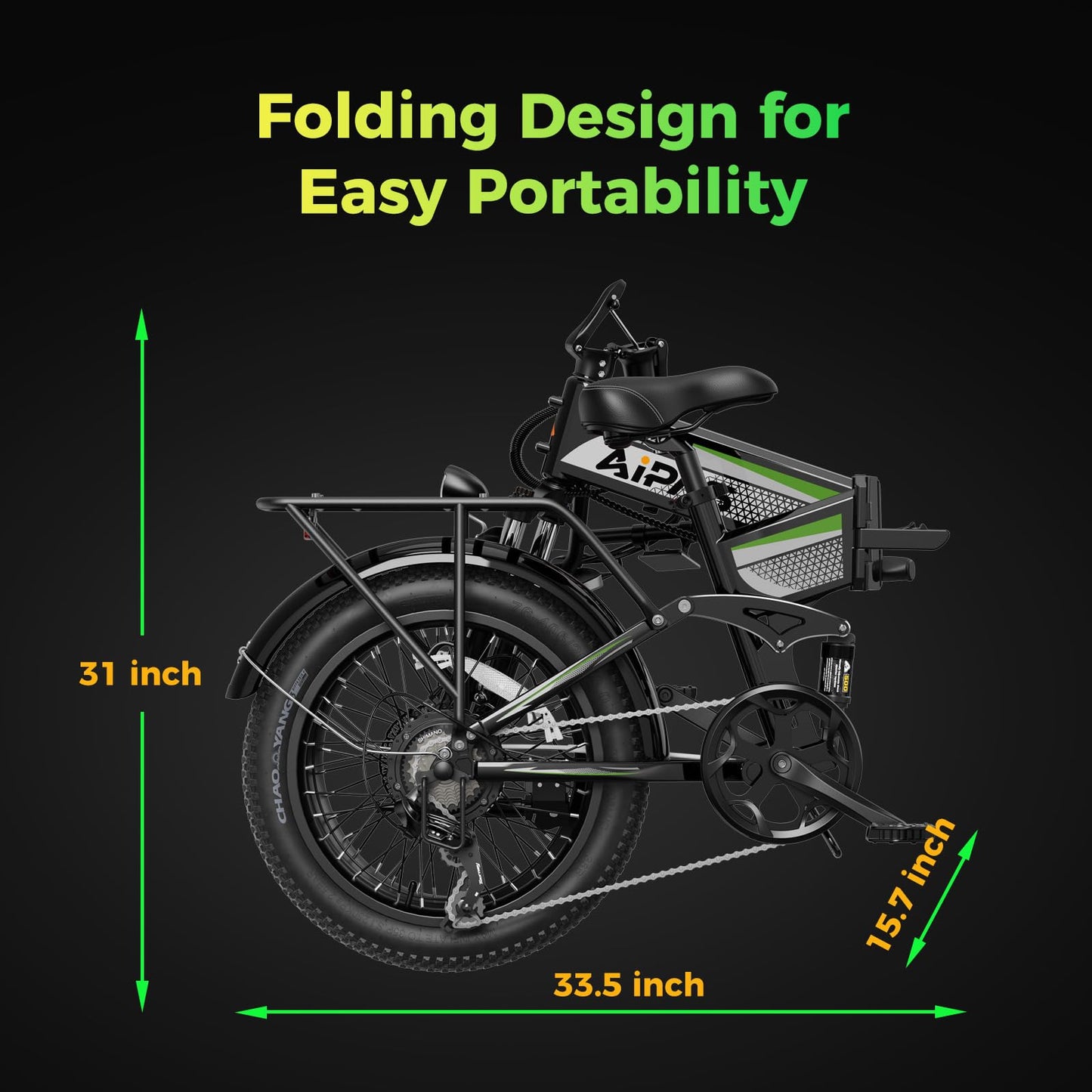 Aipas F3 Electric Bike for Adults with 1500W Motor Peak,48V12.8Ah Removable Battery Max 62 Miles 28MPH,20" x 3.0 Fat Tire Folding Electric Bike with 7-Speed and Full Suspension with Rear Basket