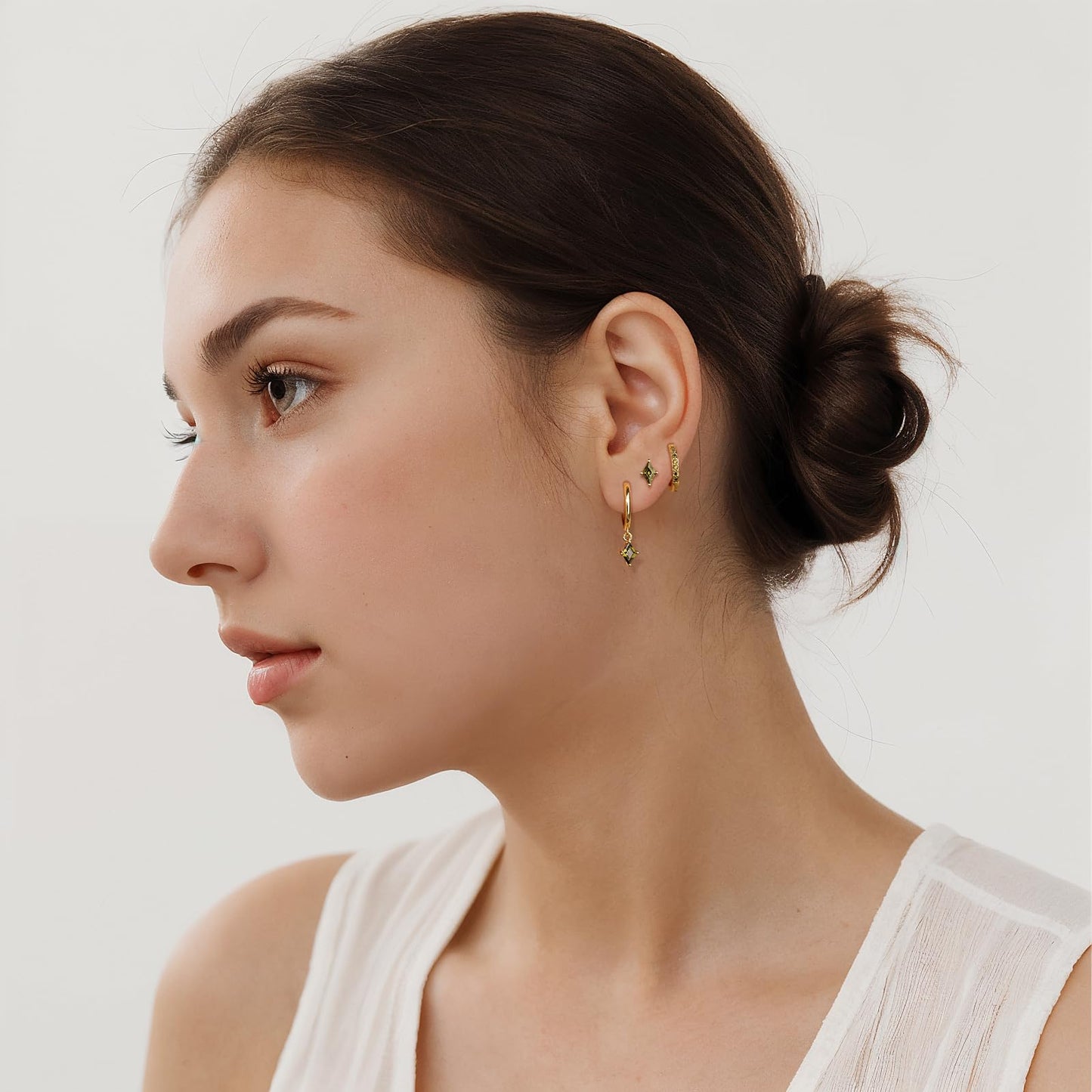 Angelady Gold Hoop Earrings Set for Women, Dainty 14K Gold Plated Green Huggies Earring, Hypoallergenic Dangle Cartilage Hoop Earring Stacks, Olive Green Earrings Trendy Jewelry Gifts