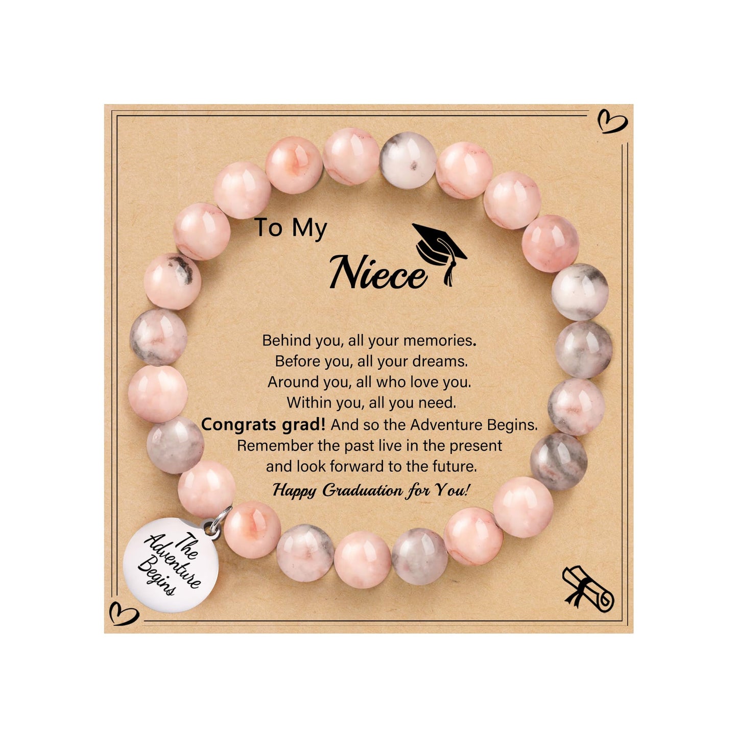 Sistble Class of 2026 Graduation Gifts for Teen Girls Graduation Bracelet Niece Gifts from Auntie Dainty Nature Stone Beaded Bracelets for Women College High School Gift Jewelry