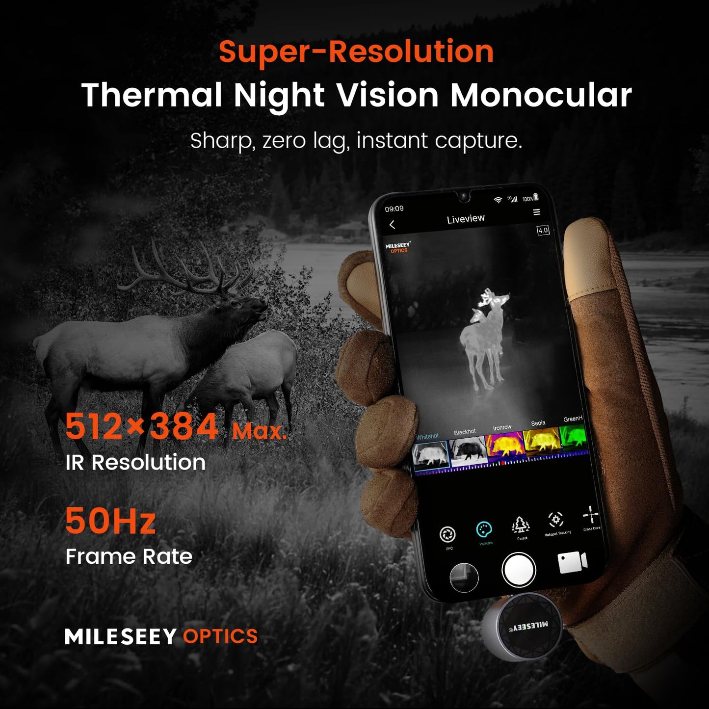 Thermal Monocular for Android, MILESEEY TNV30i Night Vision Thermal Scope, 512×384 Super Resolution 50Hz Thermal Imaging Camera, 1600-Yard Range Thermal Goggles, Building Detection, 10-15mm Lens