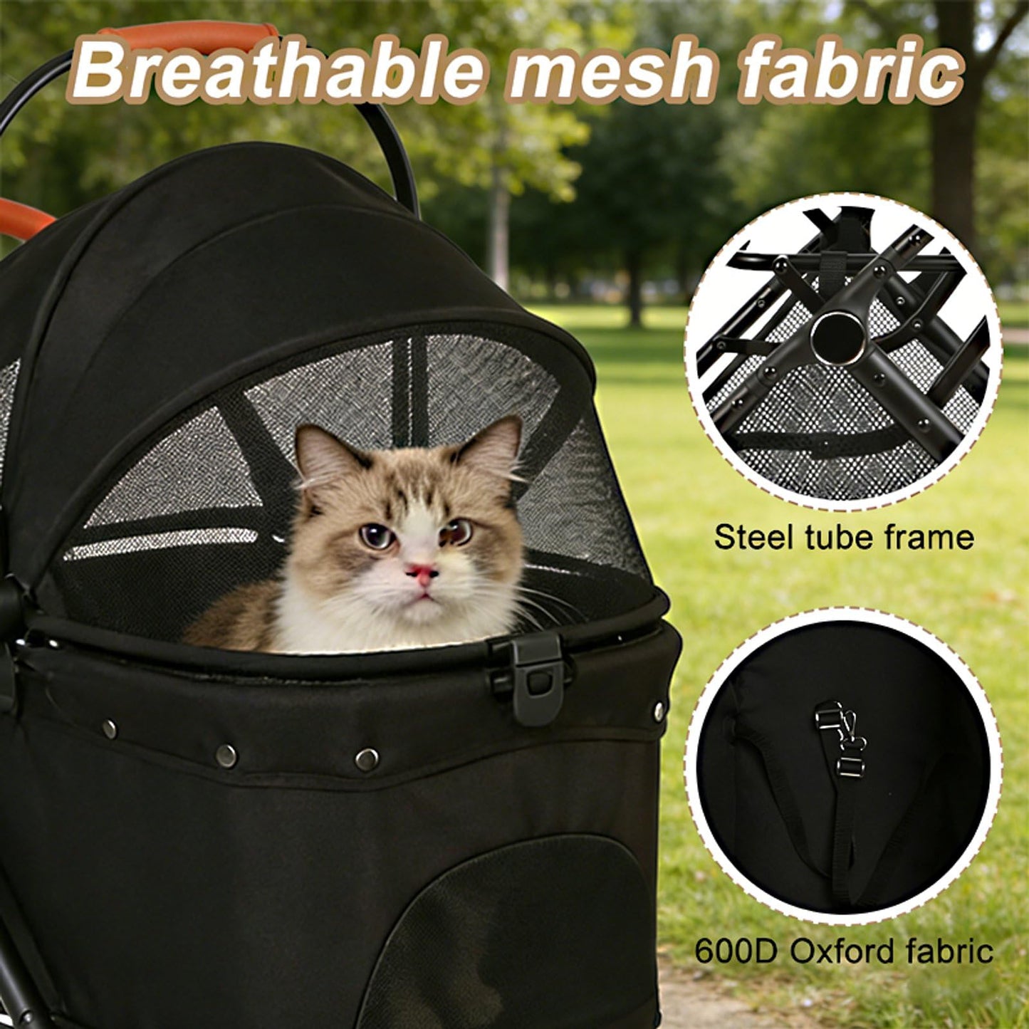 Pet Stroller for Small Dogs and Cats, Detachable Dog Cat Stroller with All-Terrain Shock Absorbing Wheels, One-Click Foldable Design, Adjustable Canopy (Green)