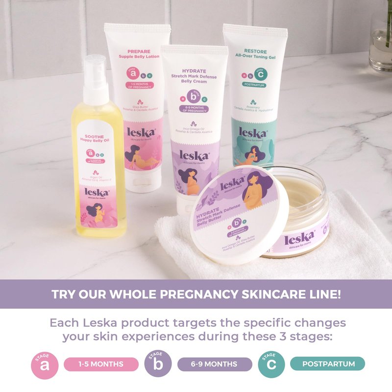 Leska Maternity Lotion & Oil | STAGE A: PREPARE & SOOTHE Supple Belly Lotion & Happy Belly Oil (Pregnancy Months 1-5) | Part of a Complete 3-Stage Pregnancy Skincare System | New Mom Gifts (4-4.22oz)