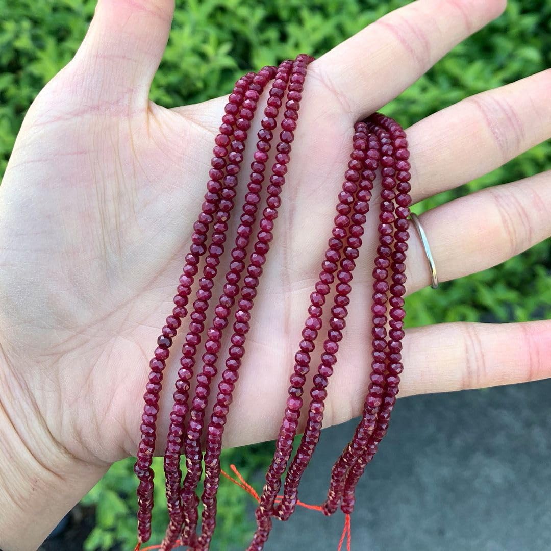 Adabele 13.5 Inch Natural Garnet Red Quartz Healing Gemstone 3mm Small Tiny Faceted Rondelle Spacer Loose Stone Beads (130-140pcs) for Jewelry Making GH2R-3