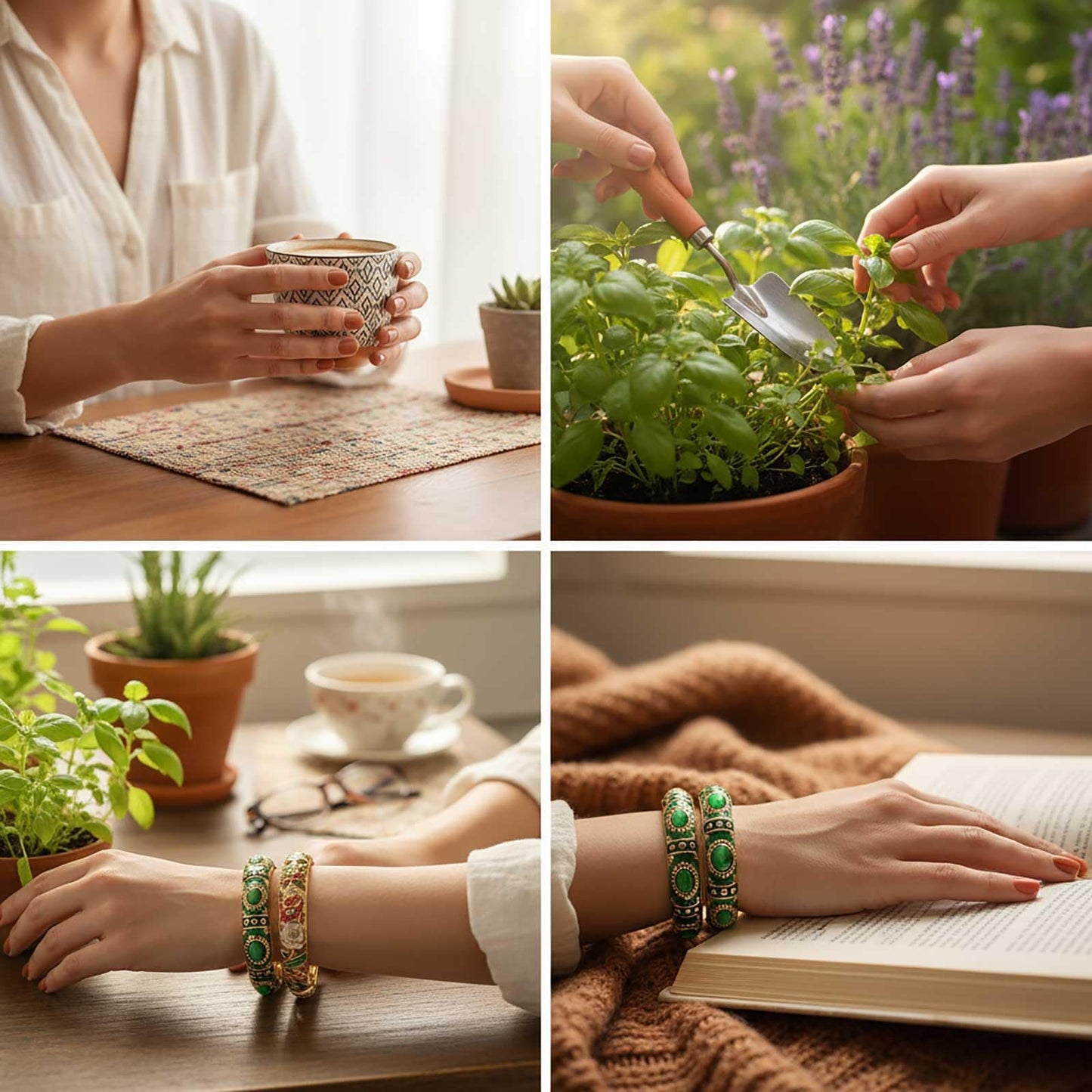 apenll Vintage jewelry bangle Green Enameled Bracelet with Gemstone Floral Gold Plated Bangle Jewelry Gifts for Mom BFF Daughter