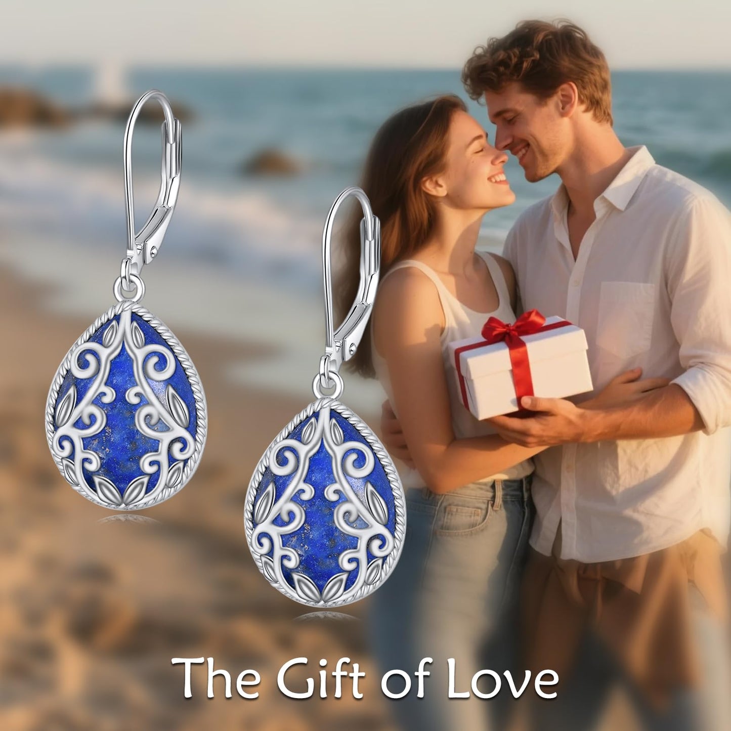 Lapis Lazuli Earrings for Women Sterling Silver Filigree Teardrop Lapis Lazuli Dangle Earrings Jewelry Christmas Gifts for Women
