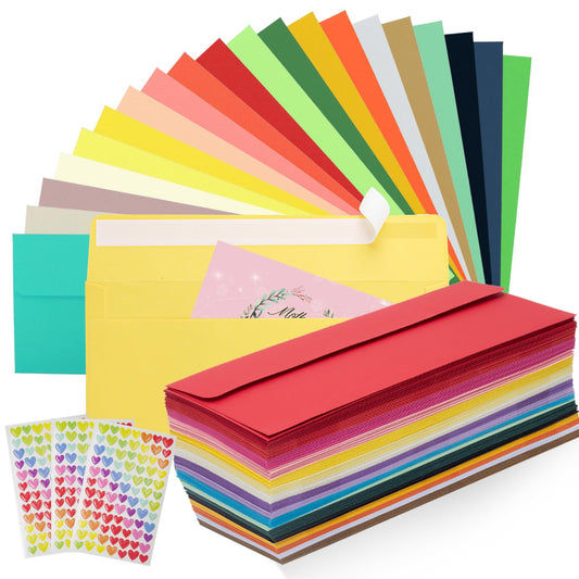 200 PCS Colorful Envelopes, #10 Business Mailing Envelopes Self Seal Square Flap for Letter, Invitations, Office, Size 4 1/8 X 9 ½ Inch