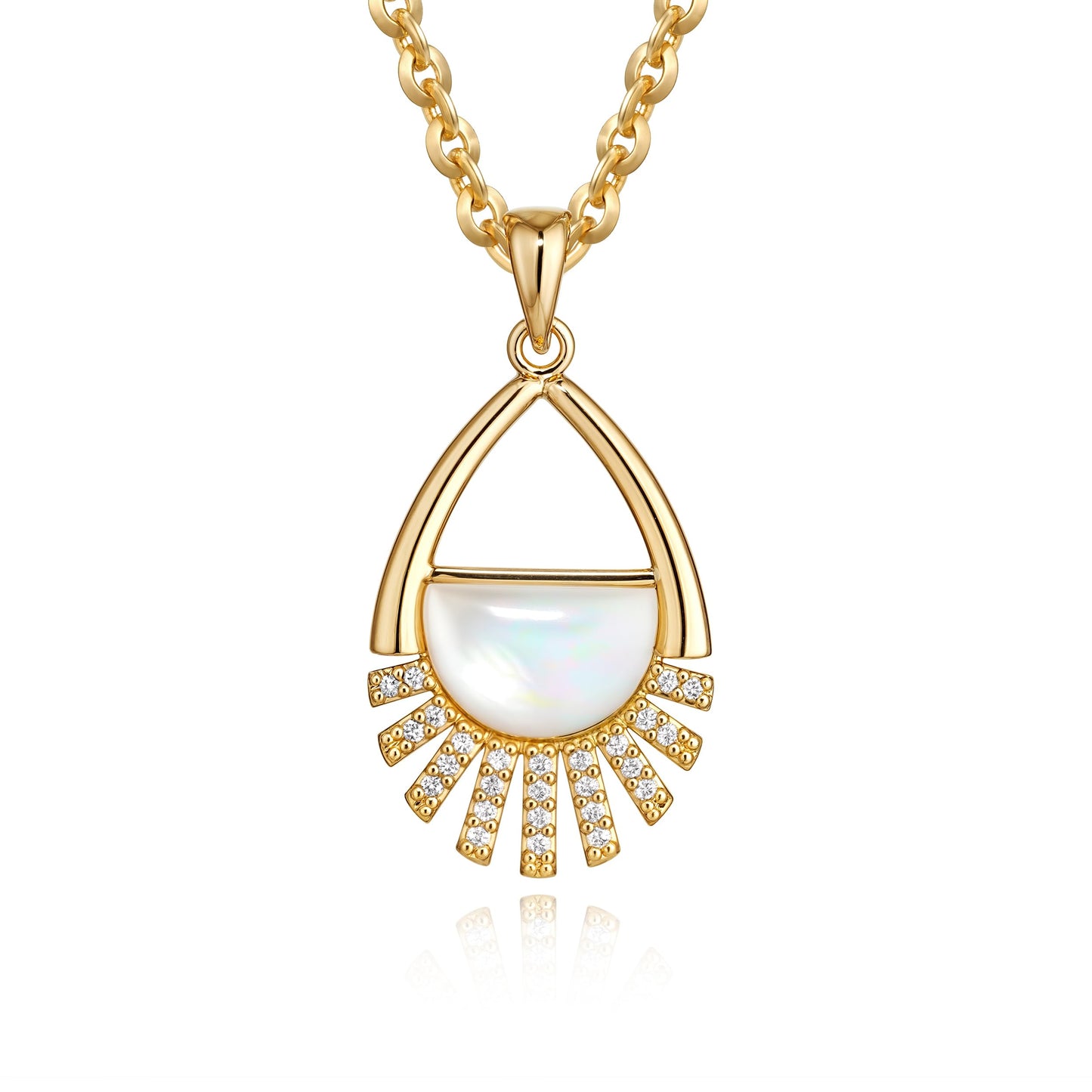 Fettero Dainty MOP Necklaces for Women, 14K Gold Plated Teardrop Pendant Cute Charm Neclace Delicate Pearl Beach Gold Necklace for Women Jewelry Gift