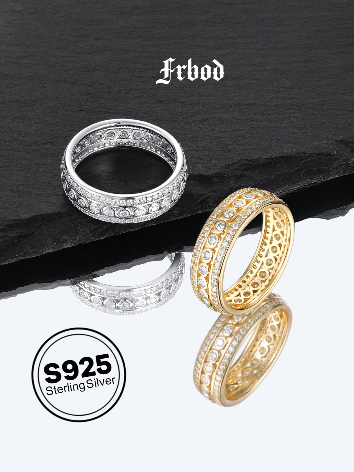 Frbod Moissanite Eternity Bezel Ring for Men 925 Sterling Silver Anniversary Band Womens Promise Wedding Ring Size 10