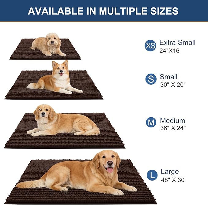 OLANLY Dog Door Mat for Muddy Paws 36x24, Ultra Absorbent Chenille Mud Doormat, Non-Slip Washable and Dirt Trapping Doormat for Indoor Entryway, Quick-Dry Indoor Pet Bed Mats for Dogs, Brown