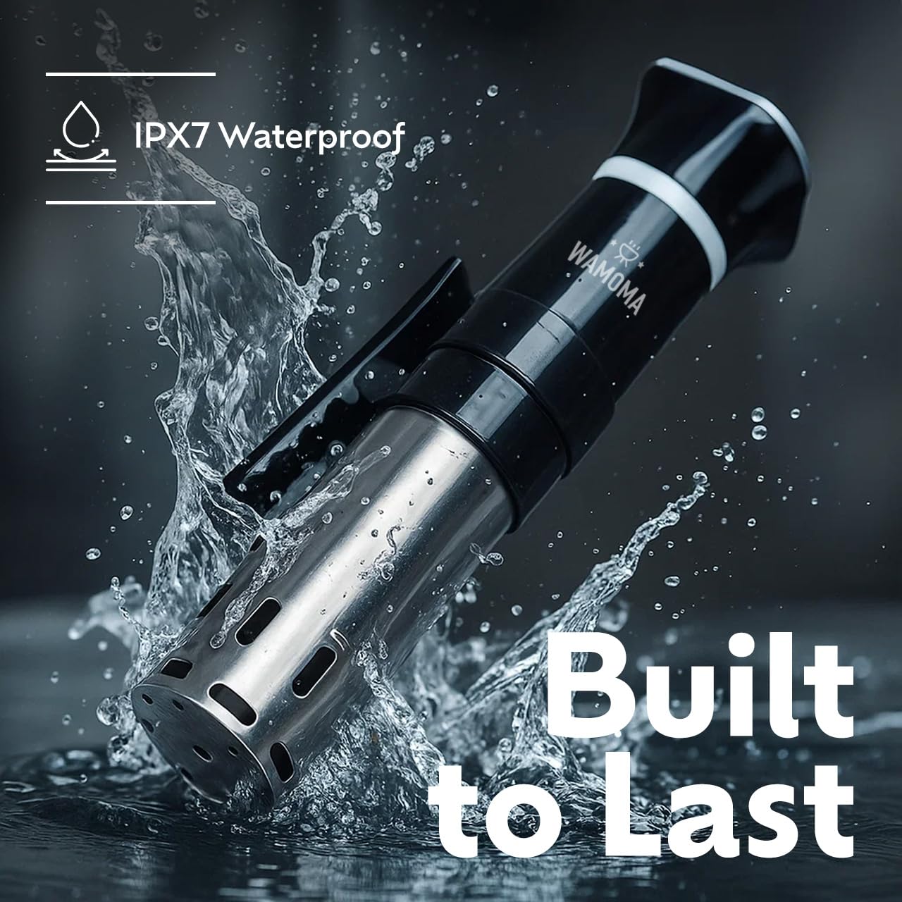 Wamoma Sous Vide - Precision Cooker with Immersion Circulator & Free Cookbook, 1100W Ultra-Quiet Motor, IPX7 Waterproof, Smart Chip Technology, Perfectly Cooked Meals, Universal Clip Design