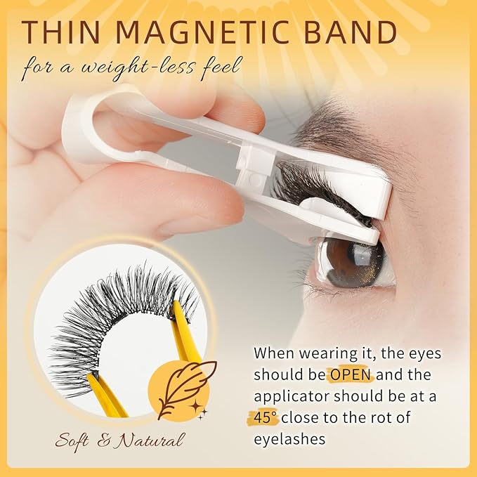 QUEWEL Magnetic Eyelashes 2 Pair Reusable Magnetic Eyelashes with Applicator No Glue Needed Eyelashes Cat Eye Natural Look Lash Clusters Kit Easy to Wear and Remove(A10)