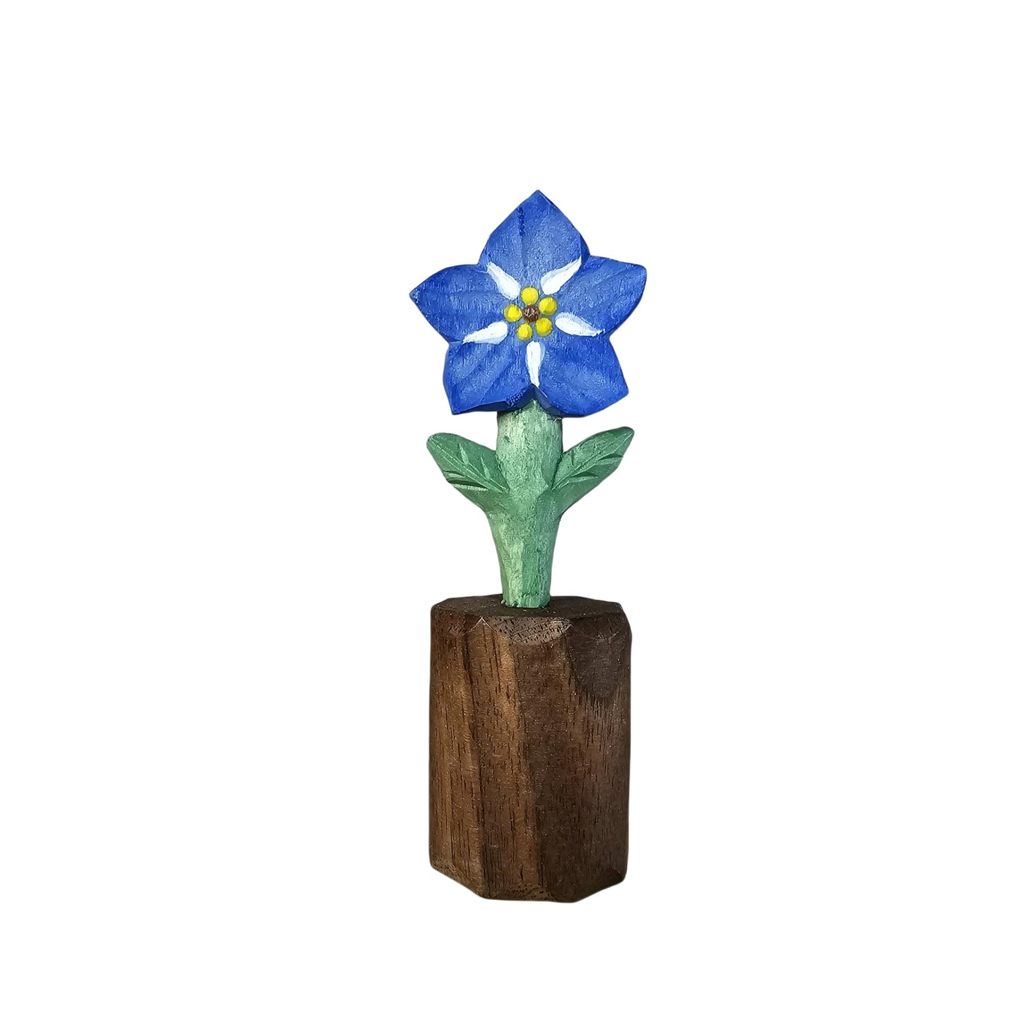 Artisan Wooden Blue Flower Figurine – Handcrafted Decorative Keepsake, Unique Gift for Her, Anniversary, Birthday, or Friendship, Natural Wood Sculpture with Gift Box Included