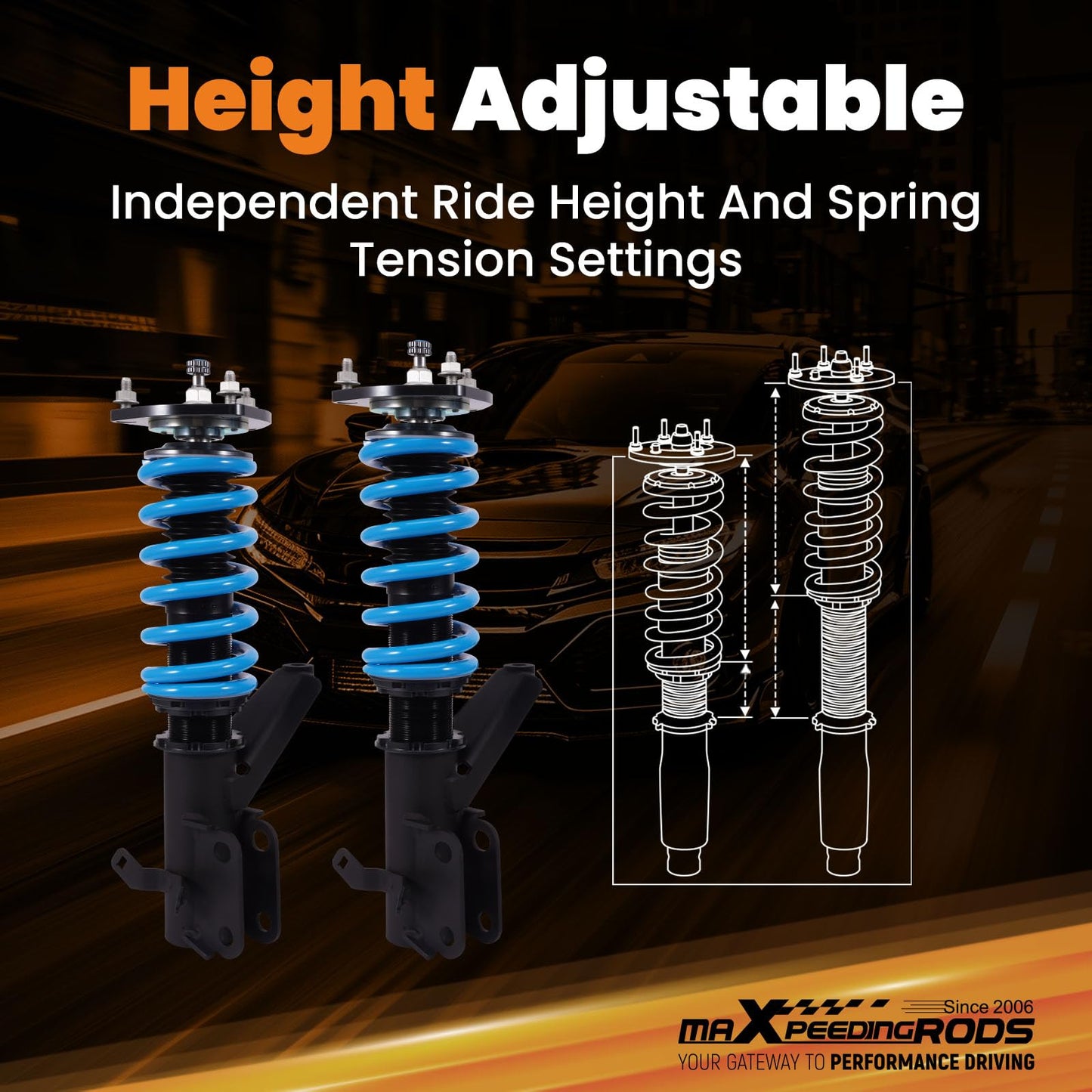 maXpeedingrods Coilovers for Honda Civic DX/EX/GX/HX/LX/Si 2001-2005, Height Adjustable Shock Absorrber, 24 Levels Damper Adjustable Coilovers Suspension Kit, T6 Upgraded Lowering Kits Blue