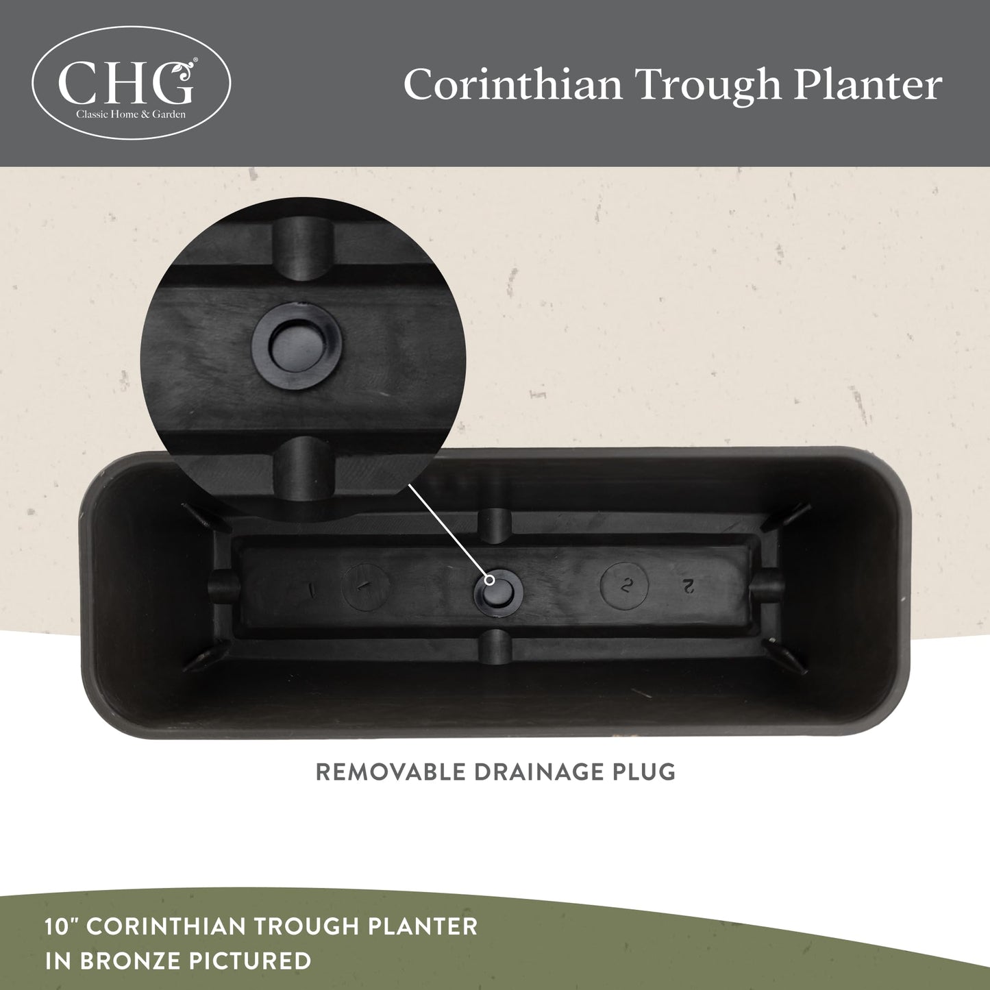 Classic Home and Garden Corinthian Rectangular Planter Box w/Drain Plug - Long Planter for Window Sills & More - Window Box Planters for Herbs & Flowers (18” Oil Rubbed Bronze)