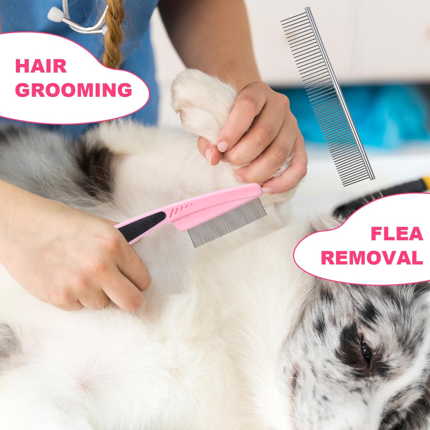 6PCS Dog Grooming Kit, Pet Grooming Kit, Deshedding Brush for Short Hair, Slicker Brush, Flea Comb, Puppy Brush Set in Pink for Dogs, Cats