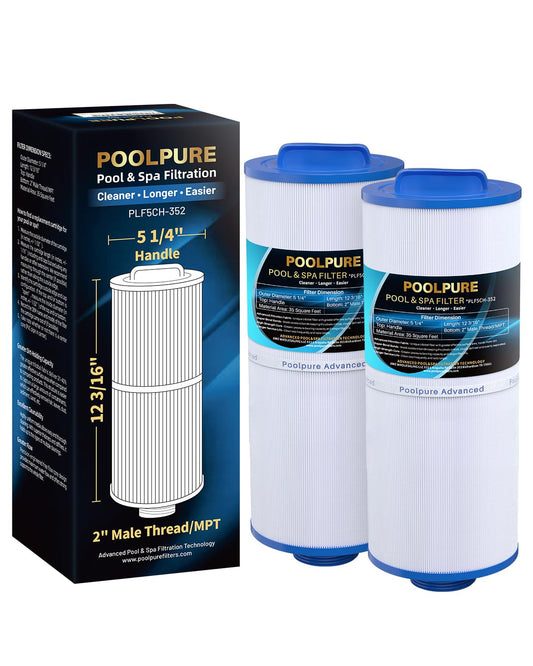 POOLPURE 5CH-352 Spa Filter Replaces PPM35SC-F2M, Marquis Spa 20042, 20092, 70-0240, 370-0242, 370-0243, Filbur FC-0196, 2" Male Thread/MPT Hot Tub Filter, 2 Pack