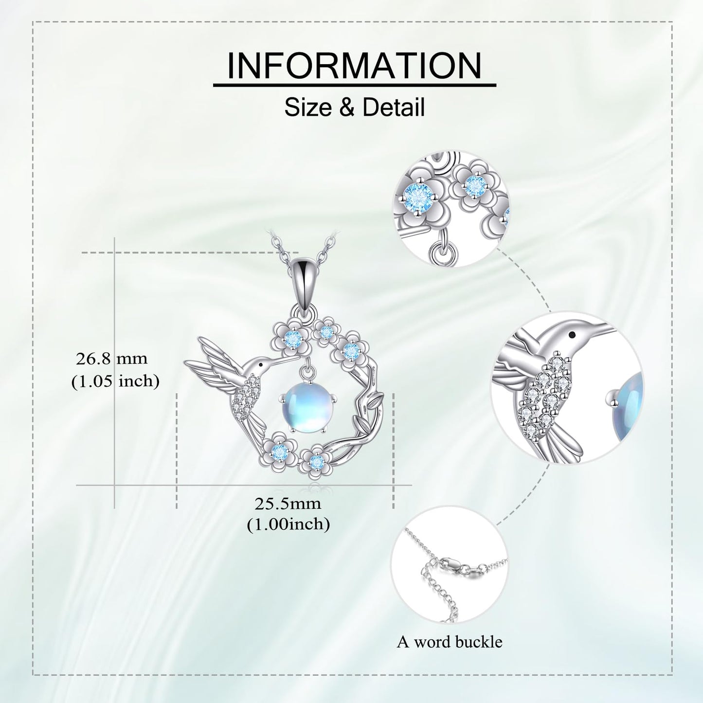 YAFEINI Hummingbird Necklace Sterling Silver Moonstone Humming Bird Pendant Jewelry for Women Mom