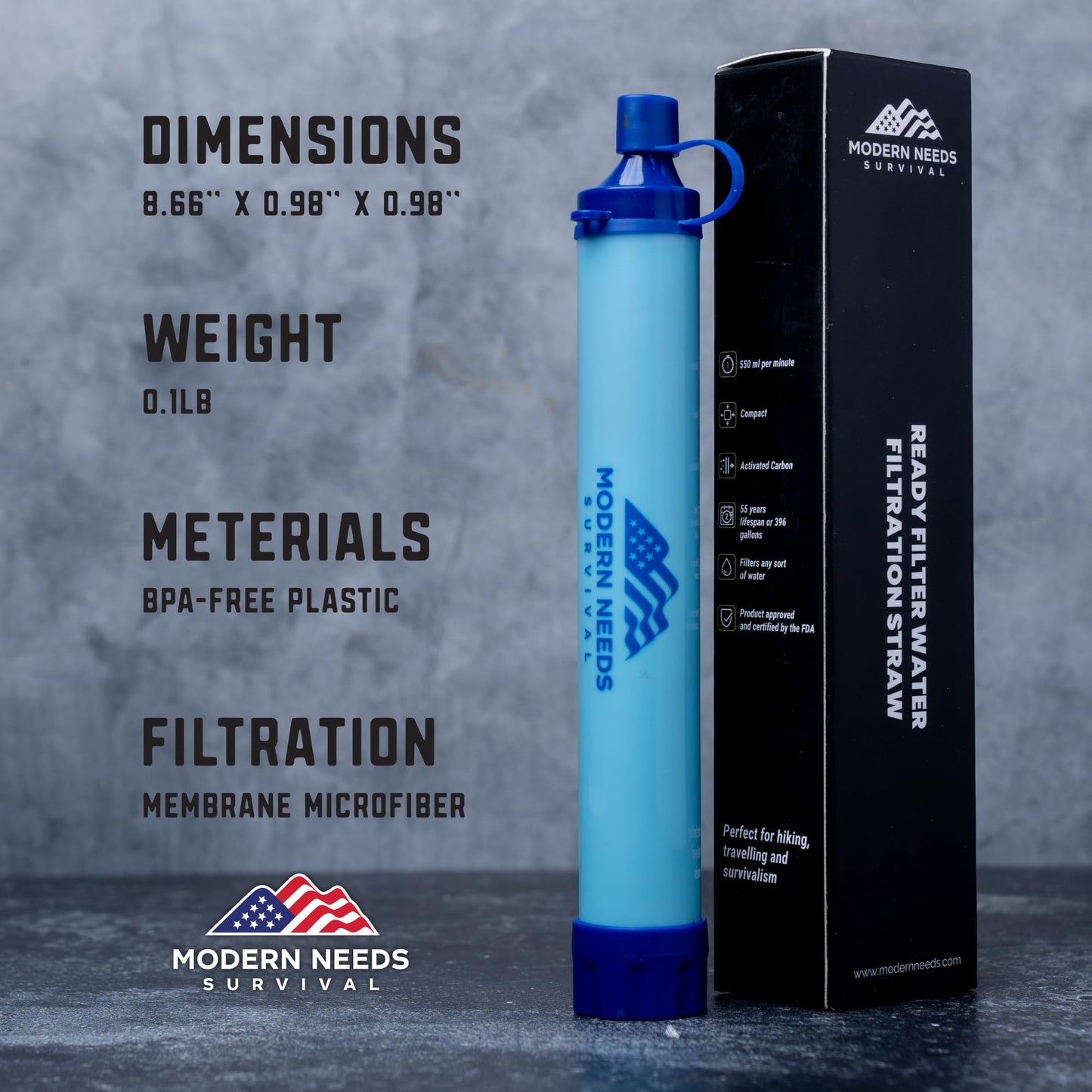 MODERN NEEDS Ready Filter Personal Water Filter Straw | Backpacking Water Filter for Hiking & Camping | Portable Water Purifier Camping | Emergency Survival Gear & Camping Survival Kit | 4 Pack