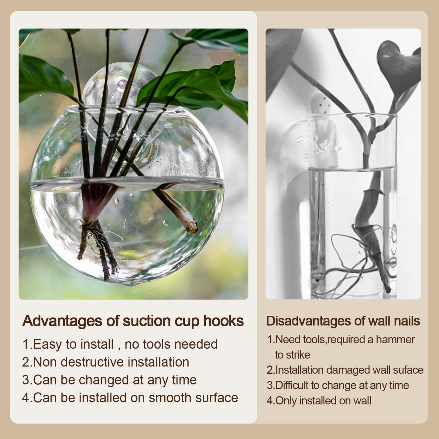 Window Propagation Stations, Oblate Glass Terrariums Planter with Suction Cup Hook, Wall Hanging Planters for Hydroponics Plants, Home, Office, Bathroom, Living Room Decor, Gift for Plant Lovers (2)