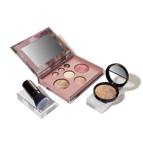 LAURA GELLER NEW YORK Baked Starter Kit: Baked Balance-n-Brighten Powder Foundation, Medium and Best of the Best Palette Blush Bronzer Highlighter Eyeshadow and Retractable Kabuki Brush