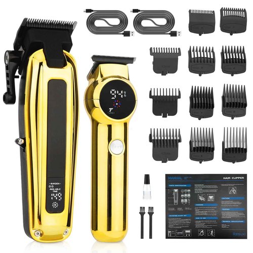 Beatslm Professional Men's Clippers and Trimmer Set, Barber Clippers, LED Display Hair Cutting Kit for Family, Gold