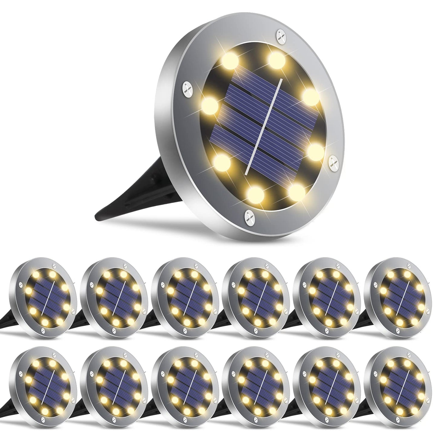 OULONGER Solar Lights Outdoor Waterproof, 12 Pack Solar Ground Lights with Large Capacity Battery, High Efficiency Solar Powered Lights for Outdoor Garden, Patio, Pathway and Yard (Warm Light)