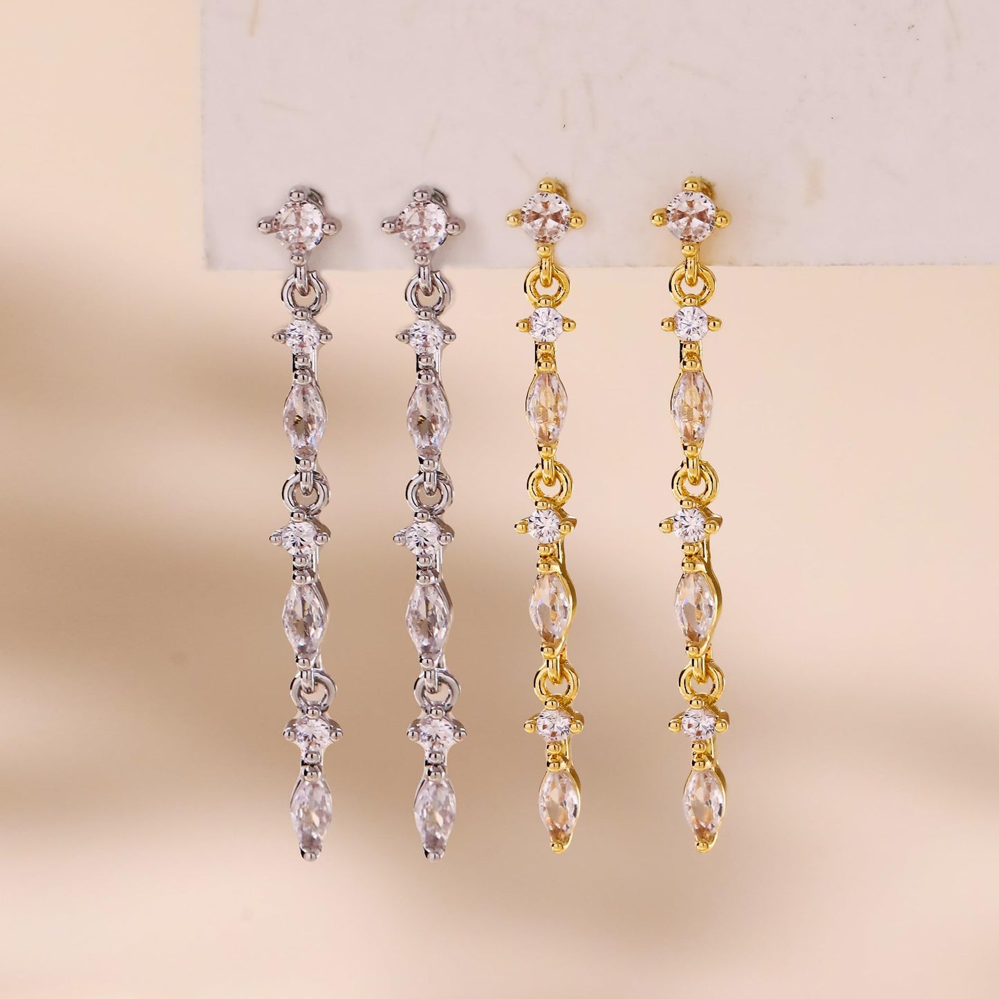 Solistra Gold Dangle Earrings for Women: Trendy Cubic Zirconia Drop Earrings, Hypoallergenic, Wedding & Valentine's Day Gifts