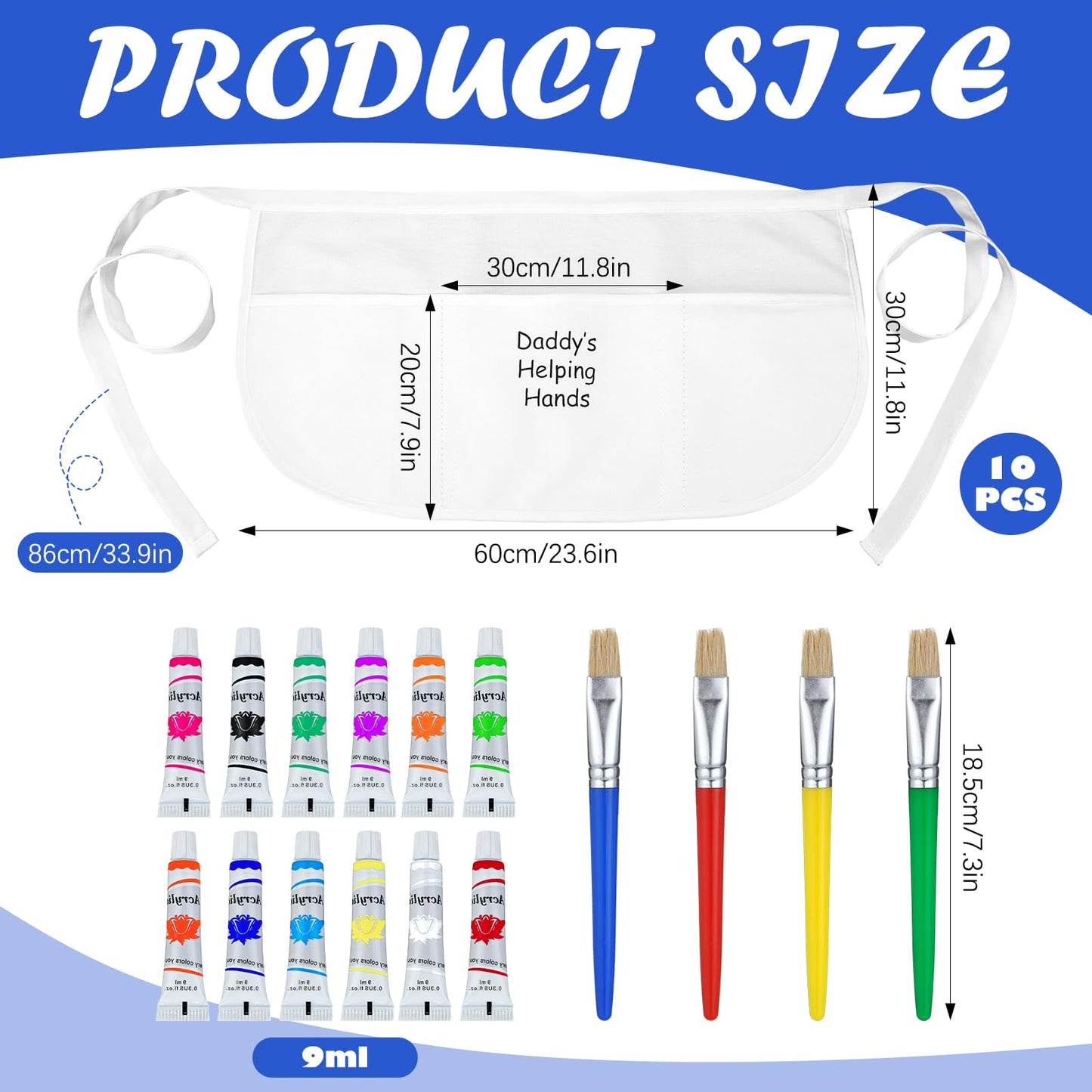 Cotwinter 10 Set Father's Day Handprint Kit DIY Waist Half Apron with Acrylic Paints and Brushes Fathers Day Personalized Handprint Gifts Family Sign Keepsake for Grandpa Daddy Papa Birthday Gifts