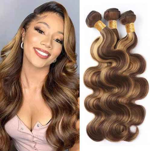 Fabimiya Water Wave P4/27 Human Hair Bundles 18 20 22 Inch Unprocessed Brazilian Virgin Hair Bundles P4/27 Human Hair Quick 11A Weave Hair Extension