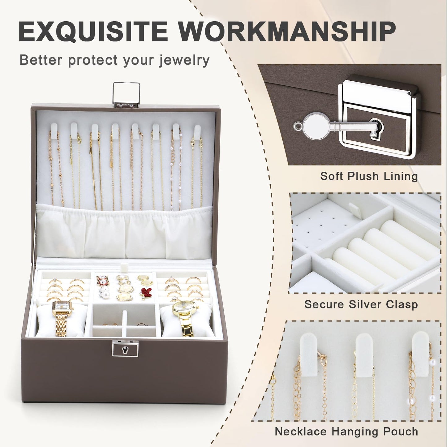 IBURTEN Jewelry Organizer Boxes for Women,Travel Jewelry Case, 2 Layers Removable Jewelry Box,Storage for Necklace, Bracelet, Earring,Rings,Jewelry Box Gifts for Women Girls