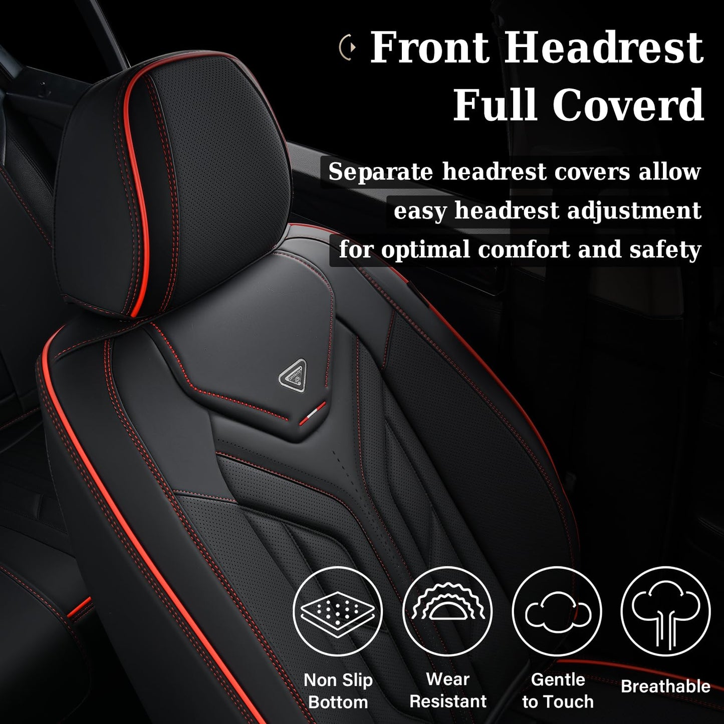 Coverado Seat Covers, Car Seat Covers Full Set, Leather Seat Covers for Cars, Automotive Seat Covers Car Seat Protector Car Accessories Fit for Most Sedans SUV Pick-up Truck(Black&Red)