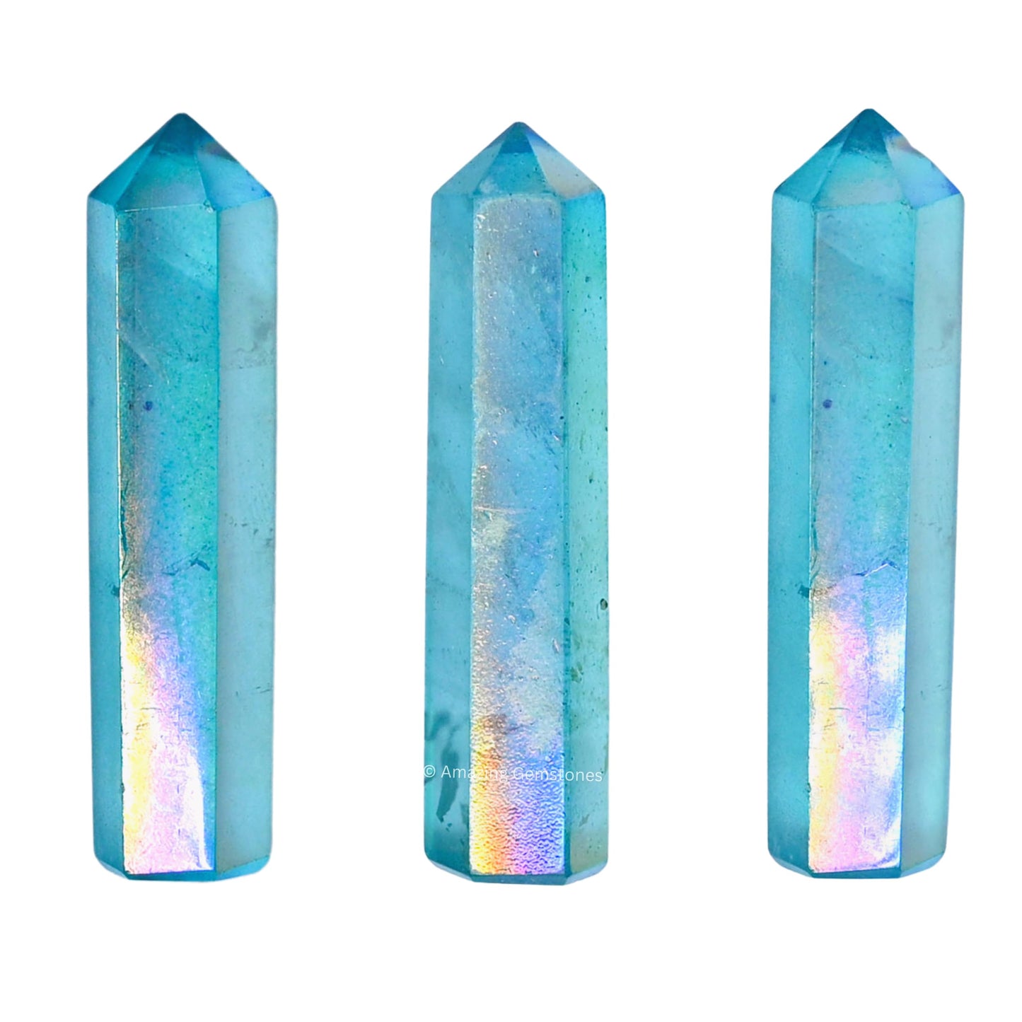 Amazing Gemstone Aqua Aura Quartz Crystal Points Bulk Healing Crystals and Stones - Pack of 3 Single Terminated Healing Wand Point Bulk Crystals for Crafts, Crystal Grid, DIY Work - Premium Crystals