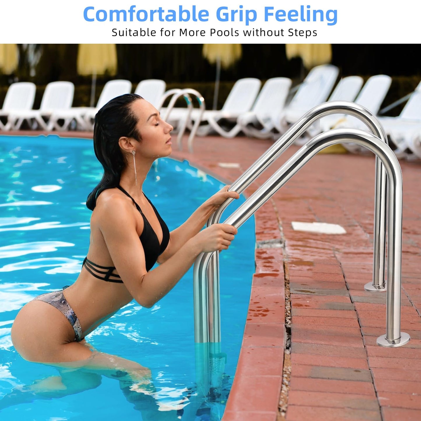 Swimming Pool Ladder, 5-Step Thickened Stainless Steel, Heavy Duty Non-Slip Above Ground Pool Ladder, Weight Capacity 385lbs, for Indoor/Outdoor Pool, Easy Assembly, Sliver