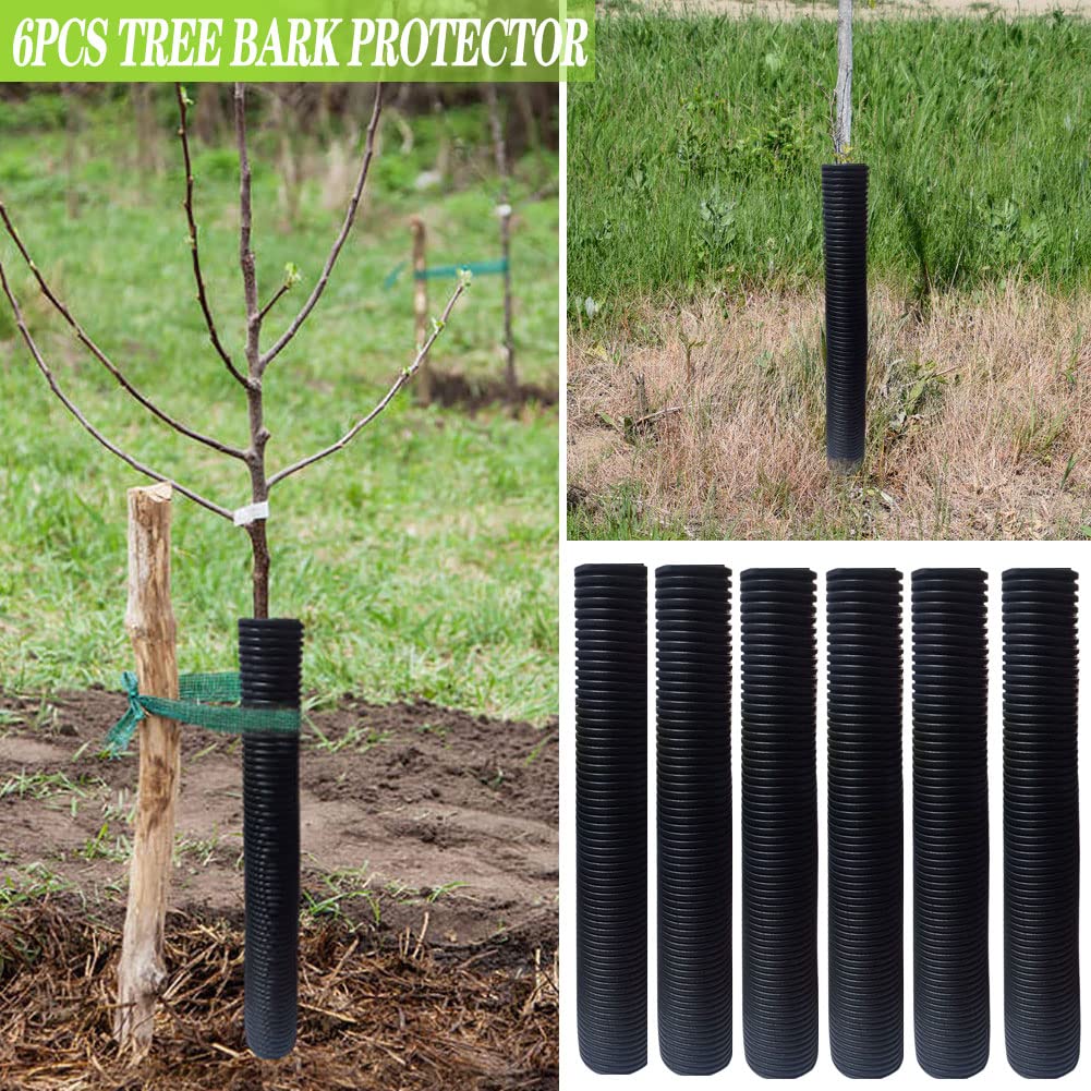 DredQcco Corrugated Tree Guards, 6Pcs Tree Trunk Protectors Guard Tube Wraps to Protect Bark 15.7-Inch Long, 2-Inch Diameter, Tree Saplings Plants Protectors from, Mowers,Trimmers… (Black)